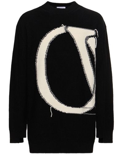 Off-White c/o Virgil Abloh Oversized-Pullover aus Wolle mit Intarsienlogomotiv in Distressed-Optik - Schwarz