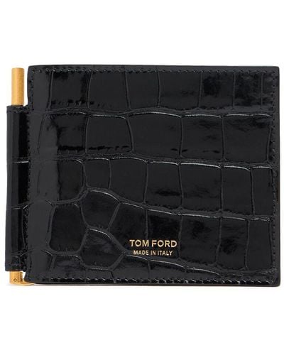 Tom Ford Patent Croc Embossed Clip Wallet - Black