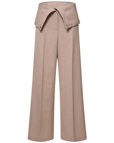Acne Studios Wool Blend Crepe Wide Trousers - Brown