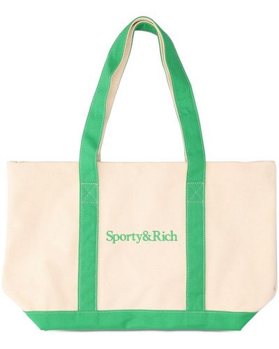 Sporty & Rich Borsa shopping serif in cotone bicolor - Verde