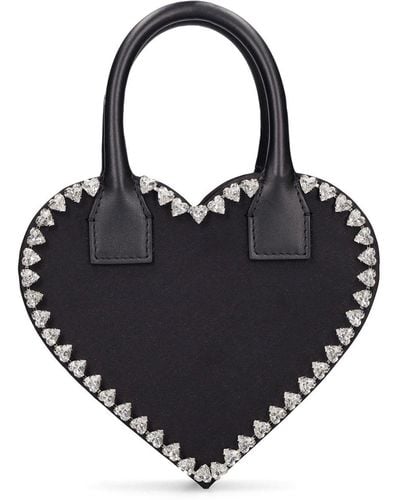Mach & Mach Small Audrey Heart Satin Top Handle Bag - Black
