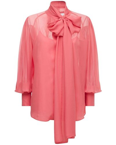 Costarellos Silk Chiffon Shirt W/ Pussy Bow - Pink