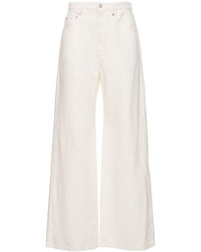 Brunello Cucinelli Pantalon ample en coton et lin - Blanc