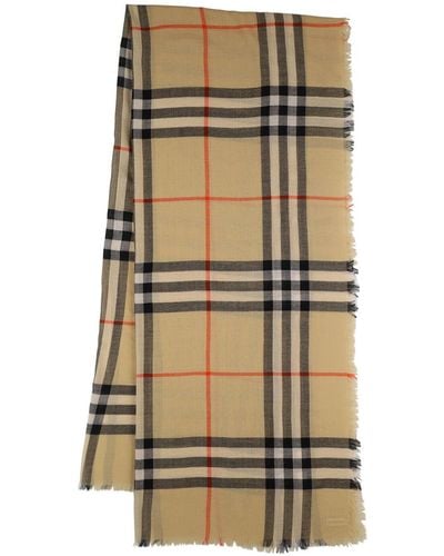 Burberry Lightweight Wool Giant Check Scarf - Natural