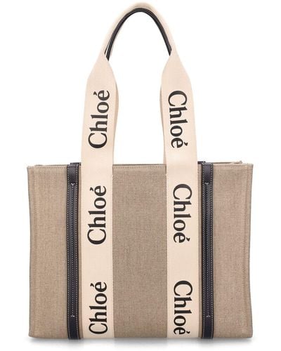 Chloé Bolso tote mediano woody de lona - Neutro