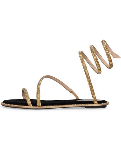 Rene Caovilla 10Mm Embellished Suede Flat Sandals - Natural