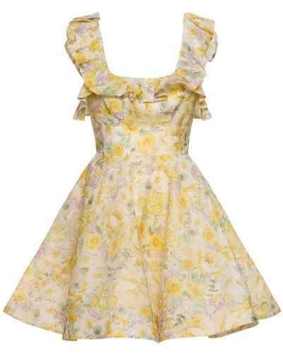 Zimmermann Harmony Ruffled Linen Silk Mini Dress - Yellow