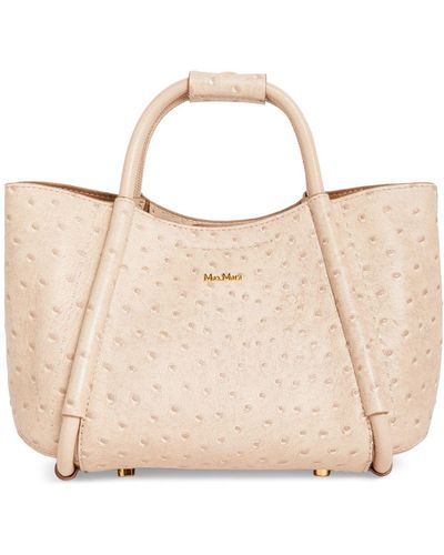 Max Mara Handtasche Aus Geprägtem Leder "xs Marin" - Natur