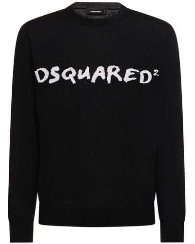 DSquared² Logo Jacquard Wool Blend Sweater - Black