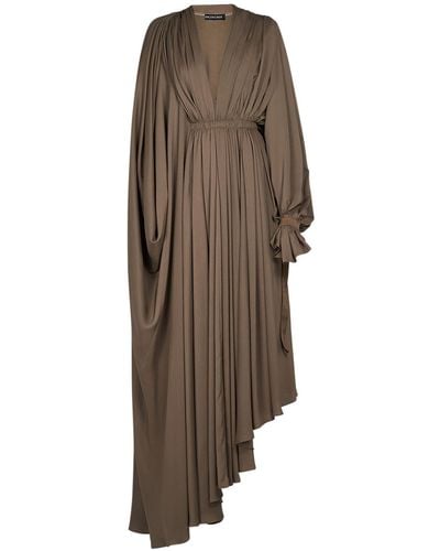 Balenciaga Light Tech Crepe V-Neck Dress - Brown