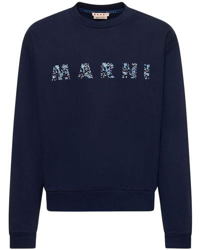 Marni Sweatshirt Aus Baumwolle Mit Blumenlogodruck - Blau