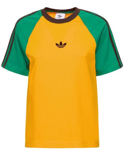 adidas Originals + Wales Bonner Crochet-trimmed Color-block Organic Cotton-jersey T-shirt - Yellow
