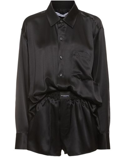 Alexander Wang Button Up Long Sleeve Silk Romper - Black