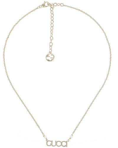 Gucci Logo-script Glass-pearls Gold-toned Metal Necklace - Metallic