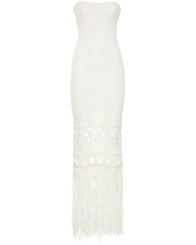 Christopher Esber Cotton Blend Crochet Fringe Midi Dress - White