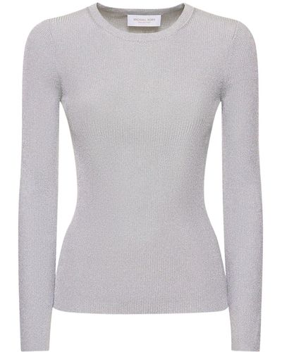 Michael Kors "hutton Lurex Long Sleeve Top - Gray