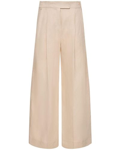 Max Mara Pantalon large plissé en lin lira - Neutre