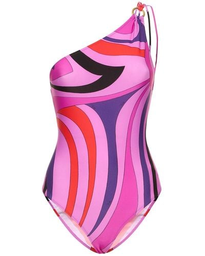 Emilio Pucci Pucci Marmo Print One-shoulder Swimsuit - Pink