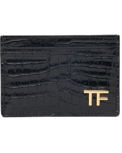 Tom Ford Alligator Printed Leather Card Case - Gray