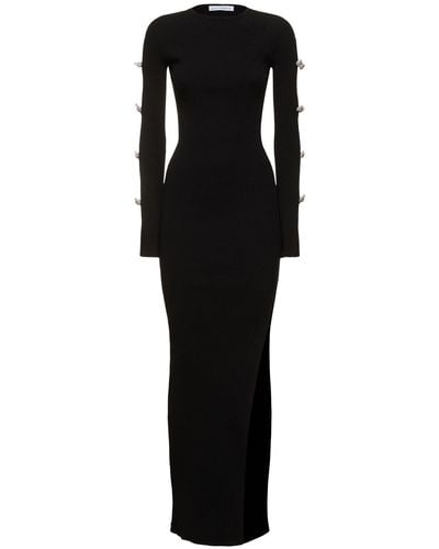 Mach & Mach Bow-detail Rib-knit Maxi Dress - Black