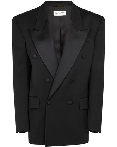 Saint Laurent Double Breast Wool Tuxedo Jacket - Black