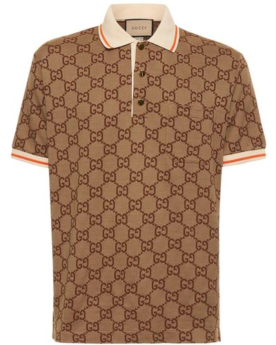 Gucci gg-bonogram Silk And Cotton-blend Piqué Polo Shirt - Brown
