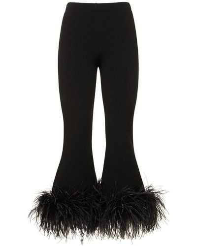 Valentino Stretch Cady Straight Trousers W/feathers - Black