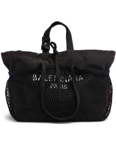 Balenciaga Medium 24/7 Canvas & Fishnet Tote Bags - Black