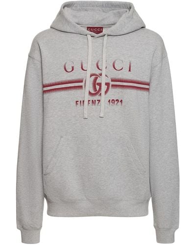 Gucci Logo Cotton Jersey Hoodie - Gray