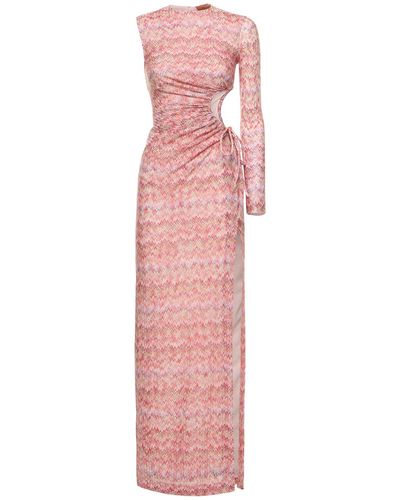Missoni Asymmetric Lamé Cutout Long Dress - Pink