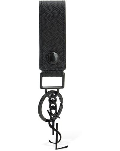 Saint Laurent Monogram Stamped Leather Key Chain - Black