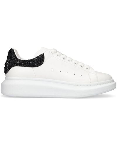 Alexander McQueen Crystal-embellished Exaggerated-Sole Leather Sneakers - White
