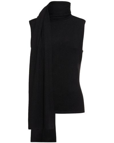 Magda Butrym Wool Blend Knit Draped Scarf Top - Black