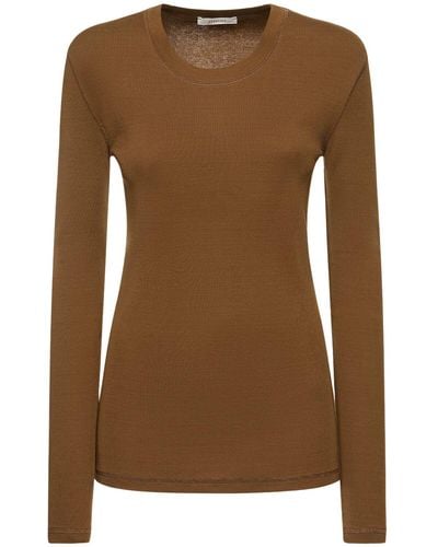 Lemaire Rib Cotton Long Sleeve T-Shirt - Brown