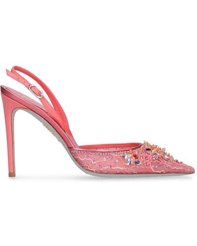 Rene Caovilla 105Mm Embellished Lace Slingback Court Shoes - Pink
