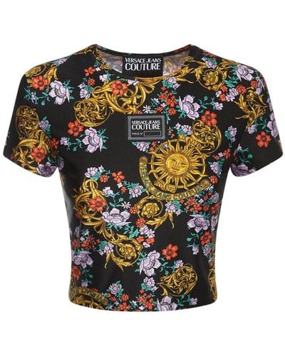 Versace T-shirt Cropped Garland In Jersey Stampato - Multicolore