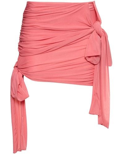 Blumarine Draped Jersey Mini Skirt W/Bows - Pink