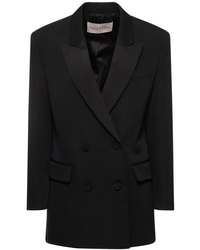 Valentino Double Breasted Wool Blazer - Black