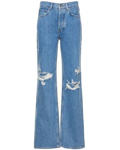 Anine Bing Gio Distressed Denim Straight Jeans - Blue