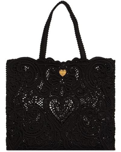 Dolce & Gabbana コットン&ビスコースマクラメトートバッグ - ブラック