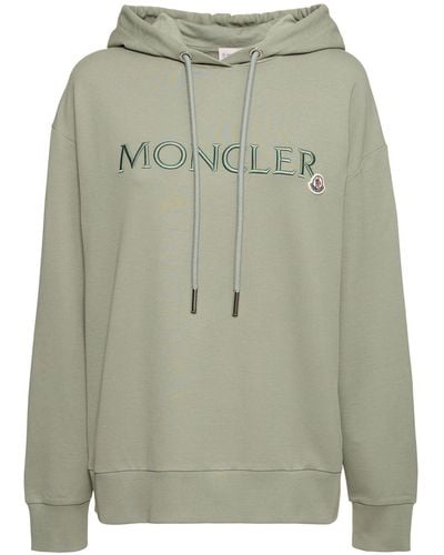 Moncler Embroidered Logo Cotton Jersey Hoodie - Green