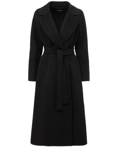 Max Mara Elisa Wool Belted Long Coat - Black