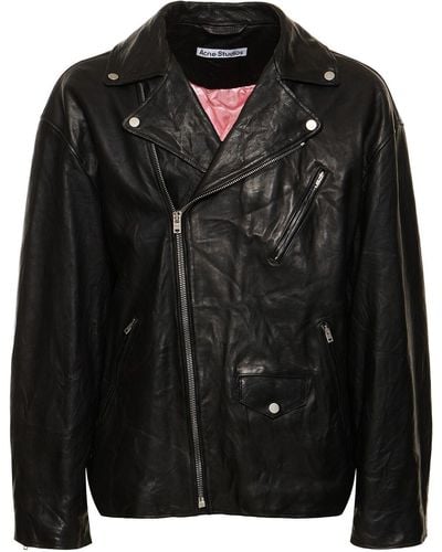 Acne Studios Liker Distressed Leather Jacket - Black
