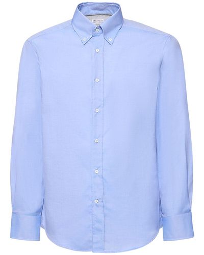 Brunello Cucinelli Hemd Aus Baumwolltwill Mit Knopfkragen - Blau