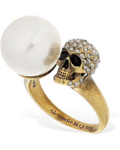 Alexander McQueen Goldfarbener Ring Mit Swarovski-kristallen Und Kunstperle - Mettallic