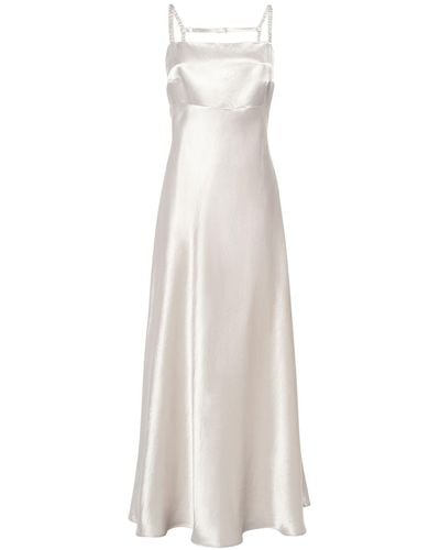 Max Mara Baden Satin Sleeveless Flared Midi Dress - White