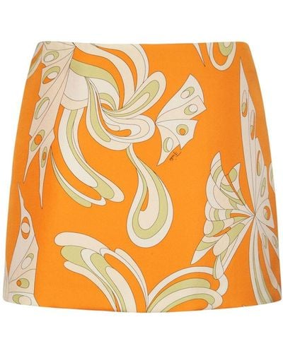 Emilio Pucci Silk Twill Print Mini Skirt - Orange