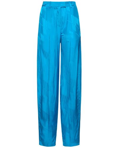 The Attico Pantalones anchos de satén con jacquard - Azul