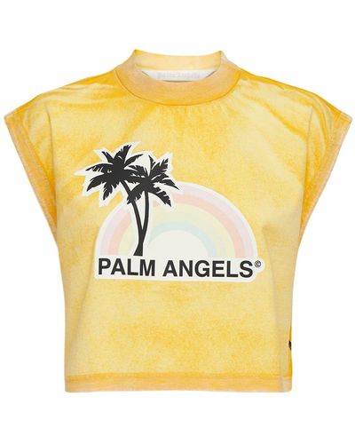 Palm Angels Lvr Exclusive Rainbow Cotton T-shirt - Yellow