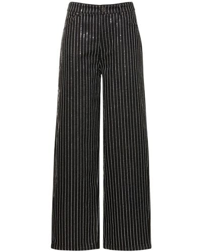 ROTATE BIRGER CHRISTENSEN Sequined Cotton Twill Wide Trousers - Black